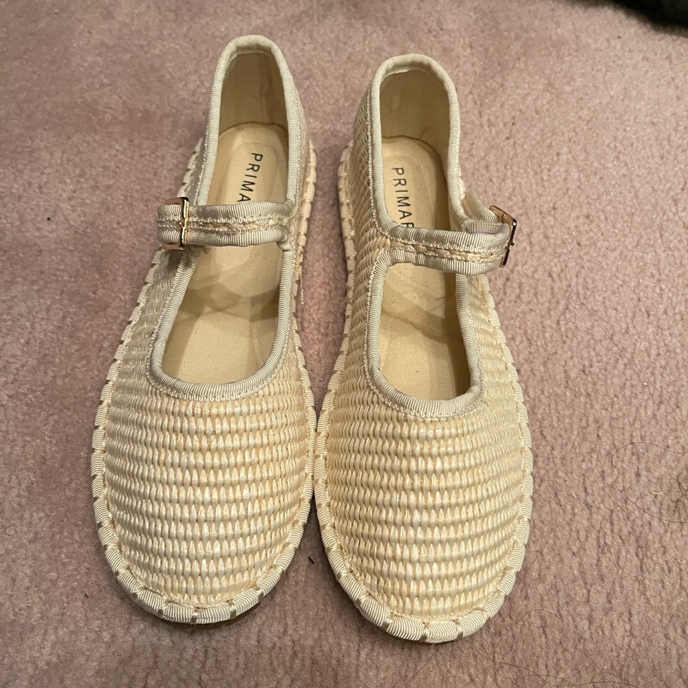 Primark Cream Woven Mary Jane Flats
